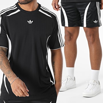 Adidas Originals - Ensemble Tee Shirt Et Short Jogging A Bandes Teamgeist JC6229 JC6230 Noir Blanc